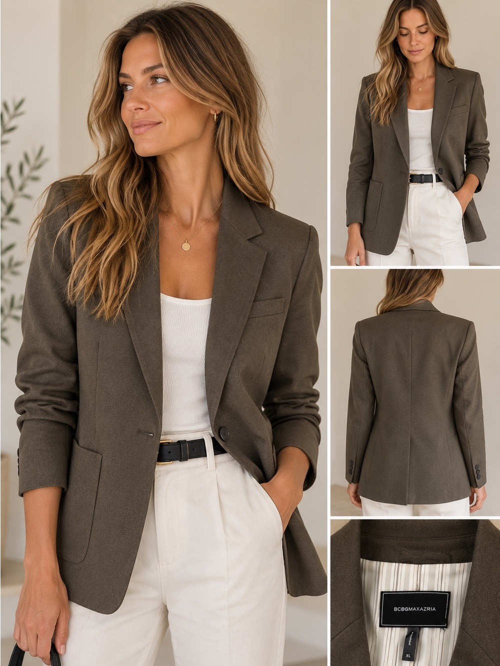 BCBGMAXAZRIA Olive Brown Structured Blazer Jacket XL 🤎